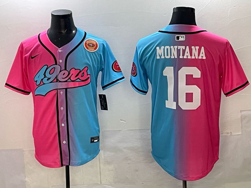 Men 2025 San Francisco 49ers #16 Montana Pink Blue Nike Limited NFL Jersey 012->san francisco 49ers->NFL Jersey